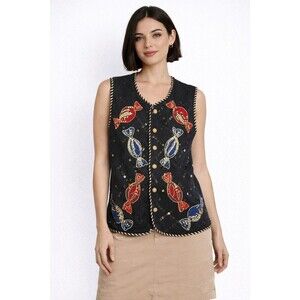 Vtg Womens Belle Pointe Blacknit Christmas Sweater Vest Candy A200 Large Nice